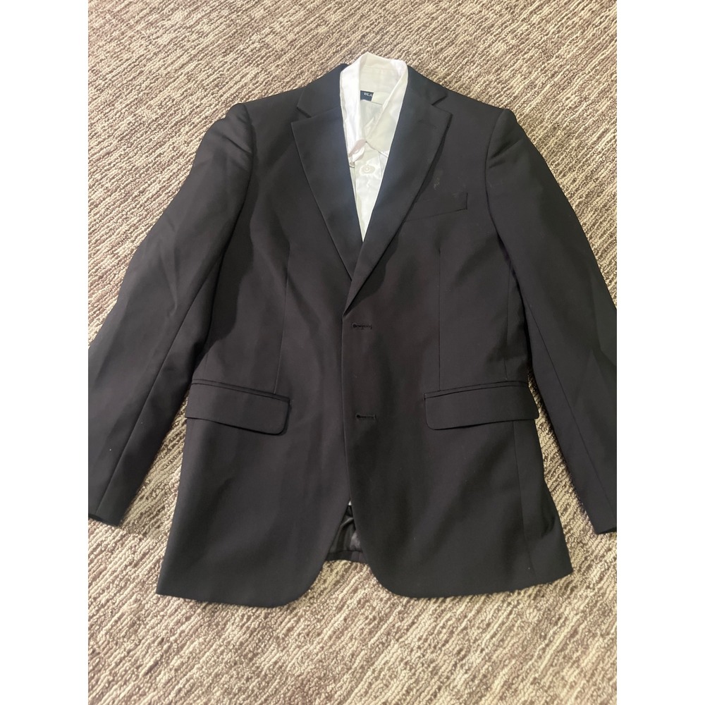 Boys Black Suit Jacket Blazer and White Dress Shirt Set Formal. Size 10